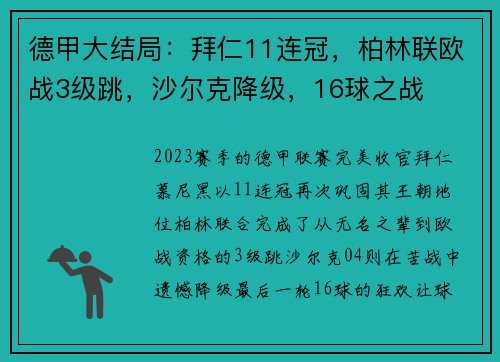 德甲大结局：拜仁11连冠，柏林联欧战3级跳，沙尔克降级，16球之战